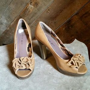 Tan Madden Girl Peep Toe Heels